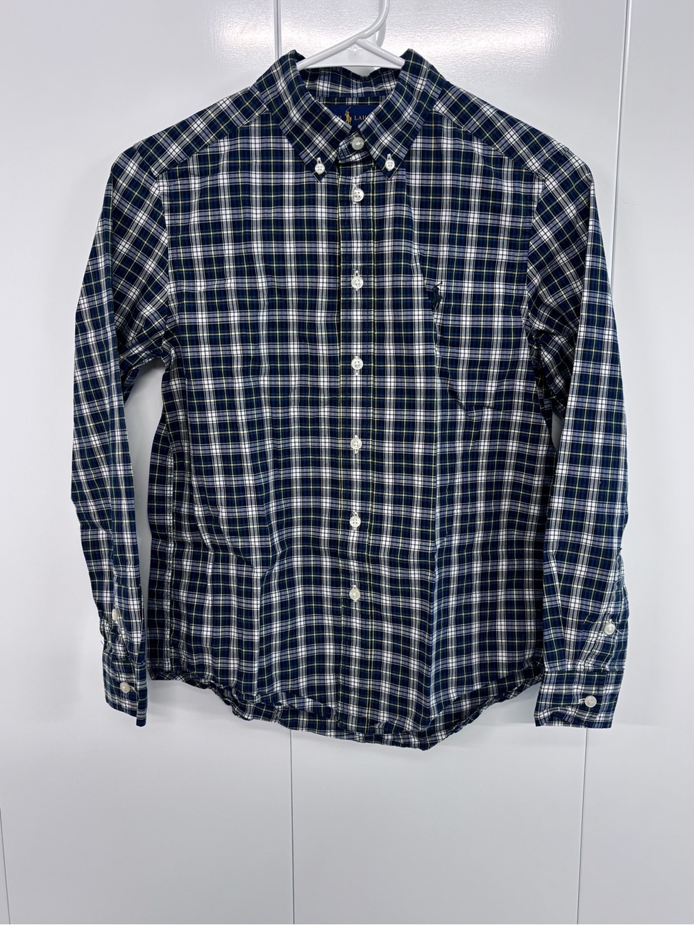 Boys Ralph Lauren Button Down Shirt Size Medium 10-12 Plaid Long Sleeve Cotton